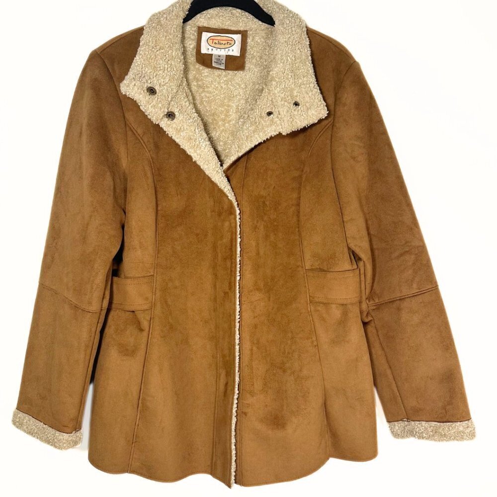 Talbots Women’s Faux Suede Teddy Lined Coat Size Medium Petite Brown - Picture 1 of 7